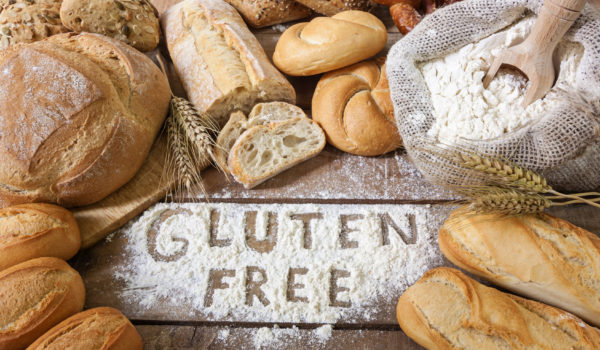 gluten-free breads on wood background
